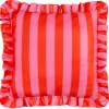 Outdoor Kissenhülle Palm Royale Streifen Rüschen pink rot 50x50cm
