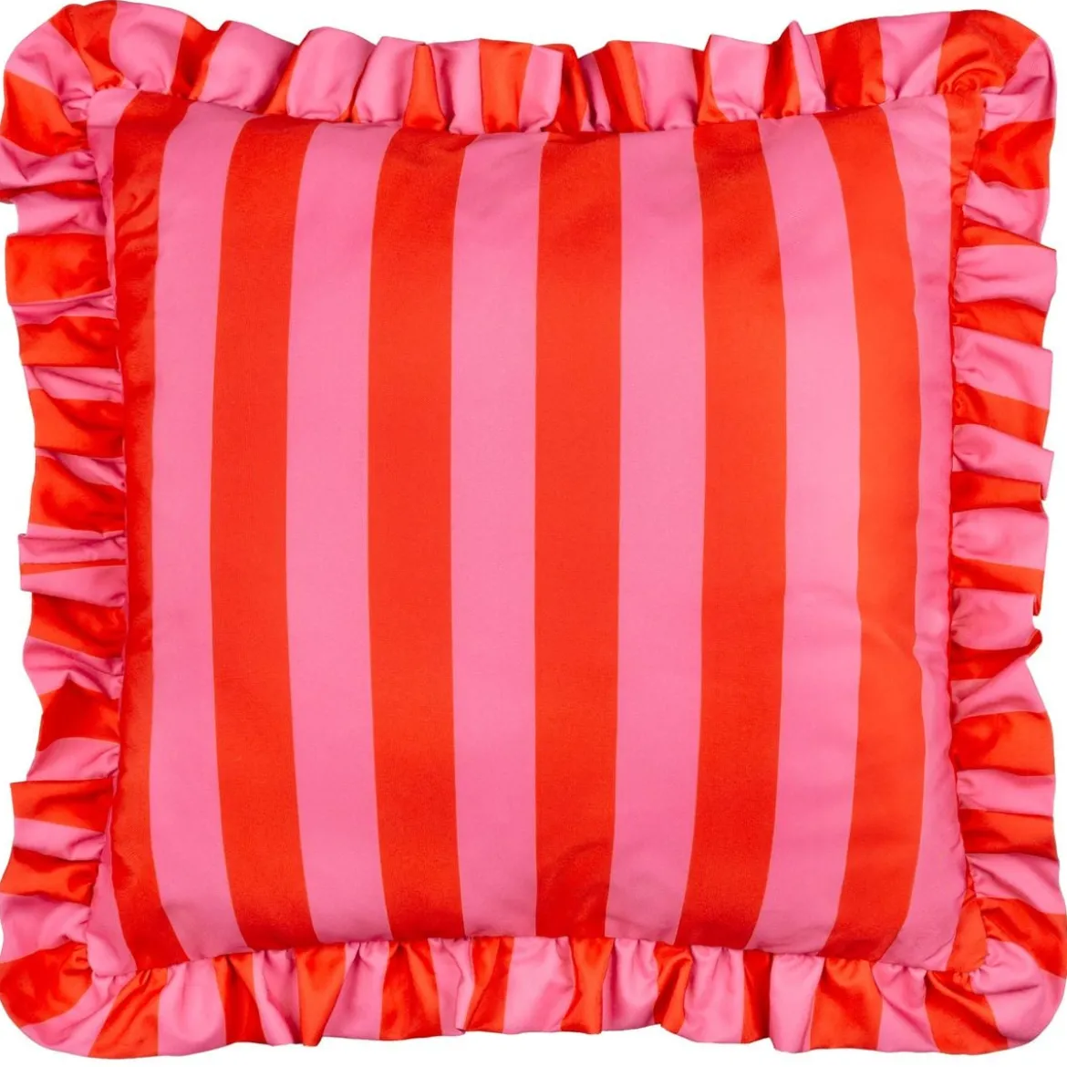 Outdoor Kissenhülle Palm Royale Streifen Rüschen pink rot 50x50cm