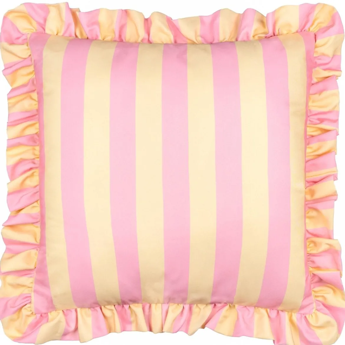 Outdoor Kissenhülle Palm Royale Streifen Rüschen pink gelb 50x50cm