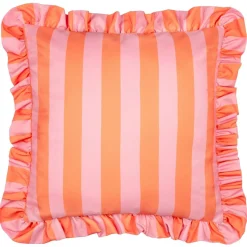 Outdoor Kissenhülle Palm Royale Streifen Rüschen pink orange 50x50cm
