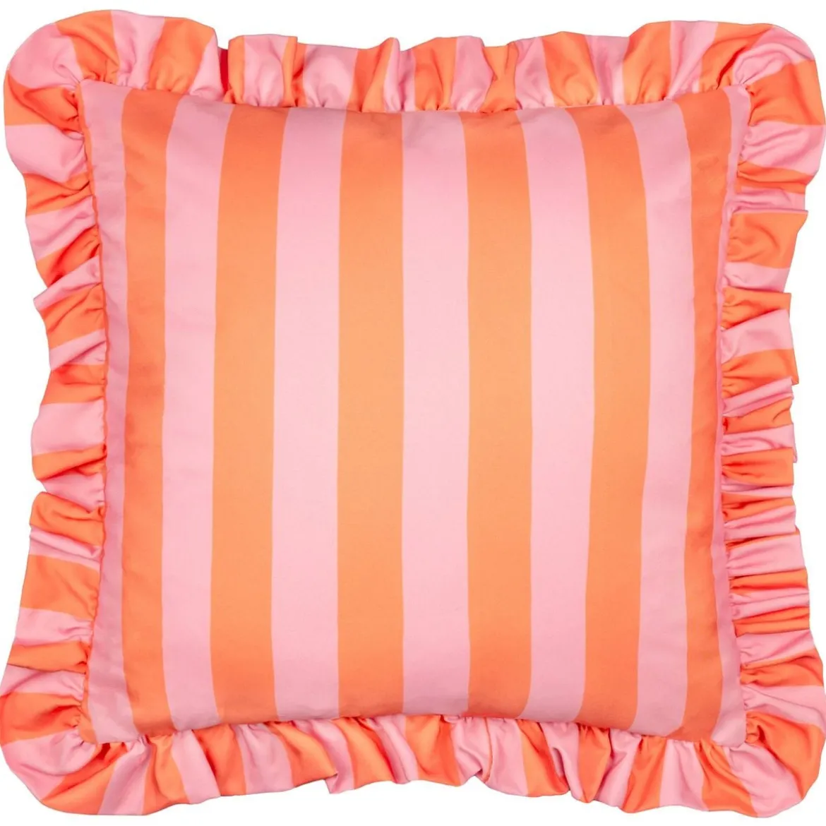 Outdoor Kissenhülle Palm Royale Streifen Rüschen pink orange 50x50cm