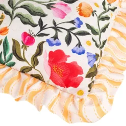 Outdoor Kissenhülle Sommersonnenwende Sonne Blumen Rüschen creme bunt 50x50cm