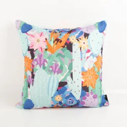 Outdoor Kissen Kakteen Blumen blau bunt 50x50cm