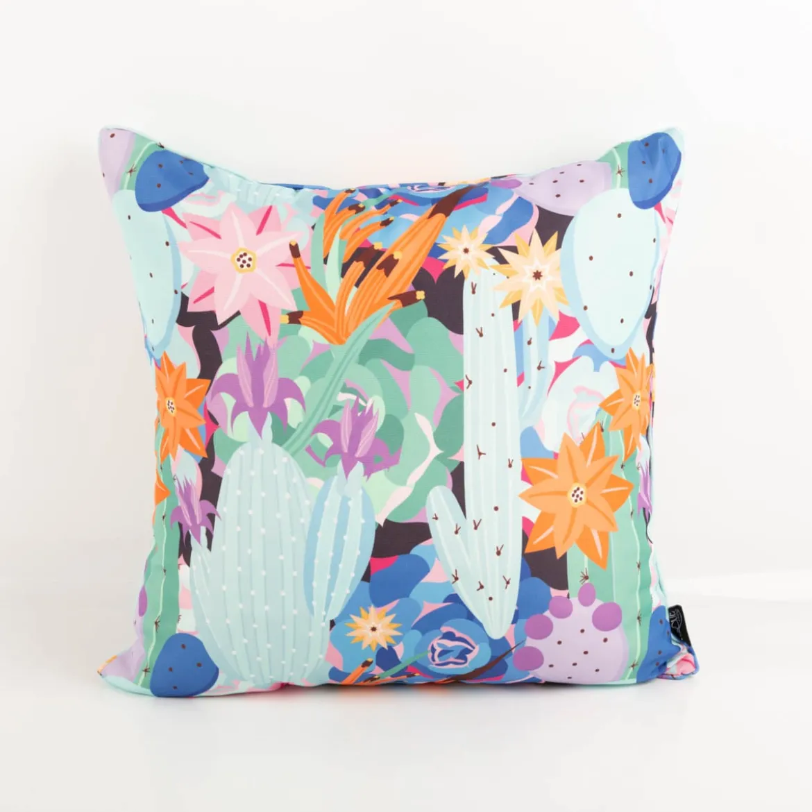 Outdoor Kissen Kakteen Blumen blau bunt 50x50cm