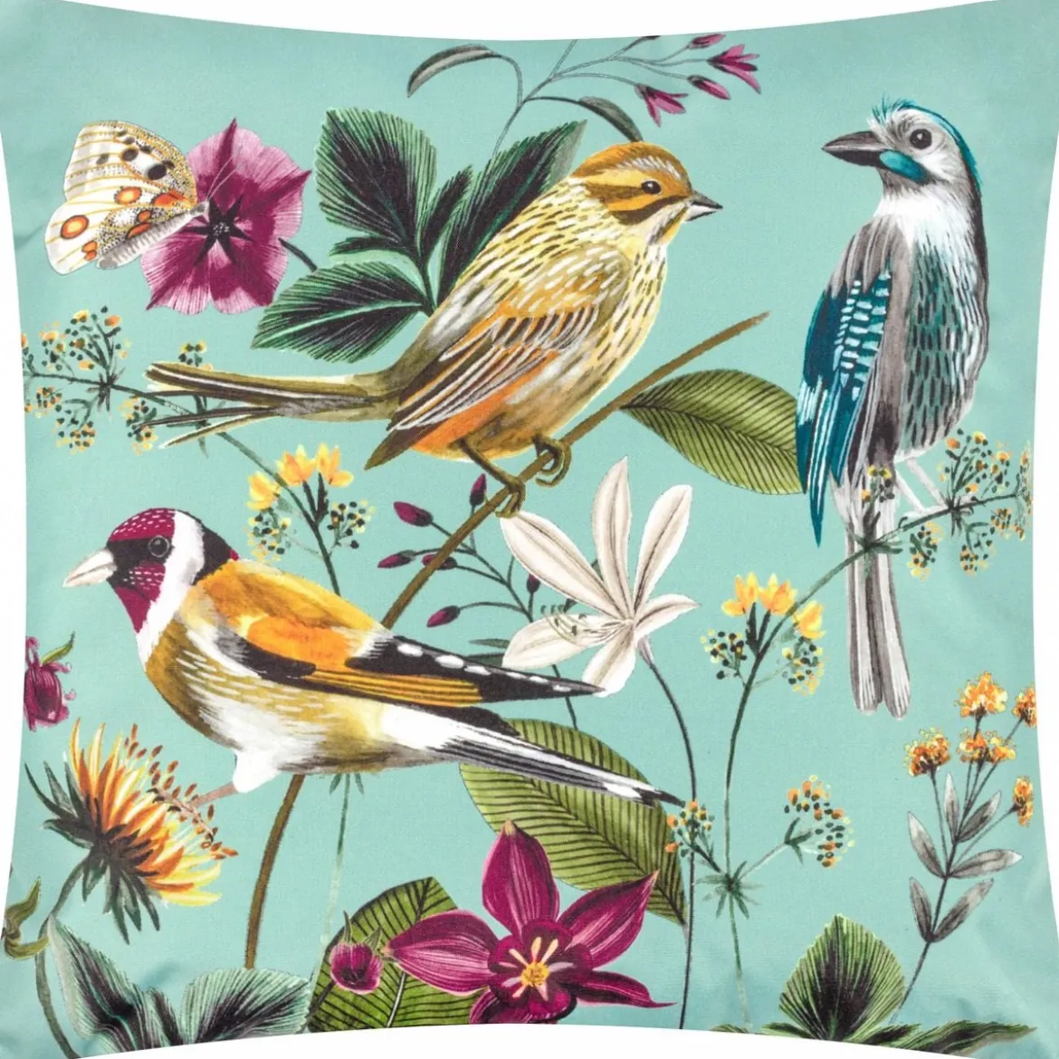 Outdoor Kissen Midnight Garden Birds Vögel aqua blau 43x43cm