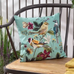 Outdoor Kissen Midnight Garden Birds Vögel aqua blau 43x43cm
