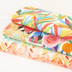 Outdoor Stoff Canvas Aurelia Blätter ZigZag wollweiß bunt wasserabweisend von Swafing 1,40m Breite