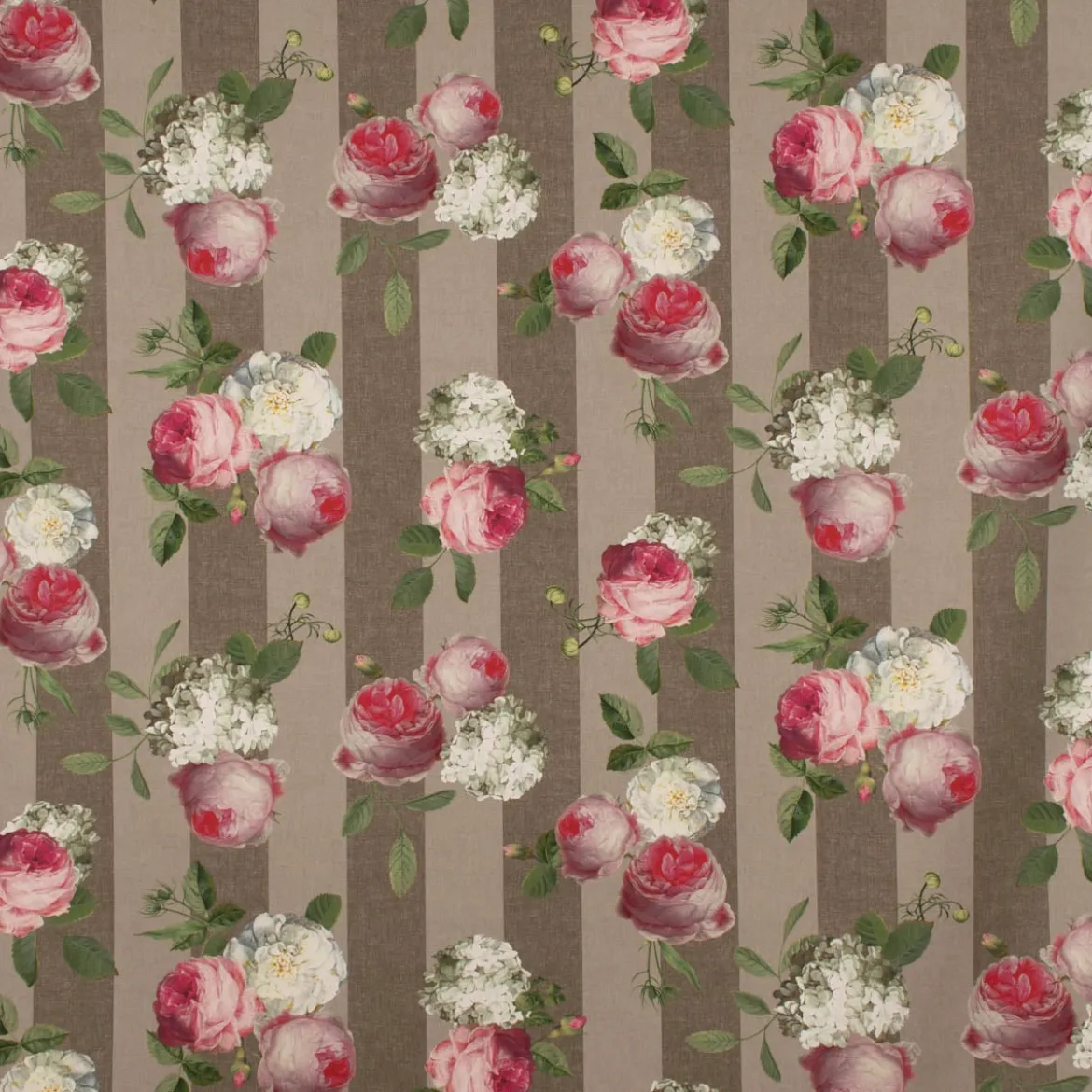 Outdoorstoff Dralon Teflonbeschichtung Streifen Hortensien Blätter hellgrau khaki grün pink weiß 1,40m Breite