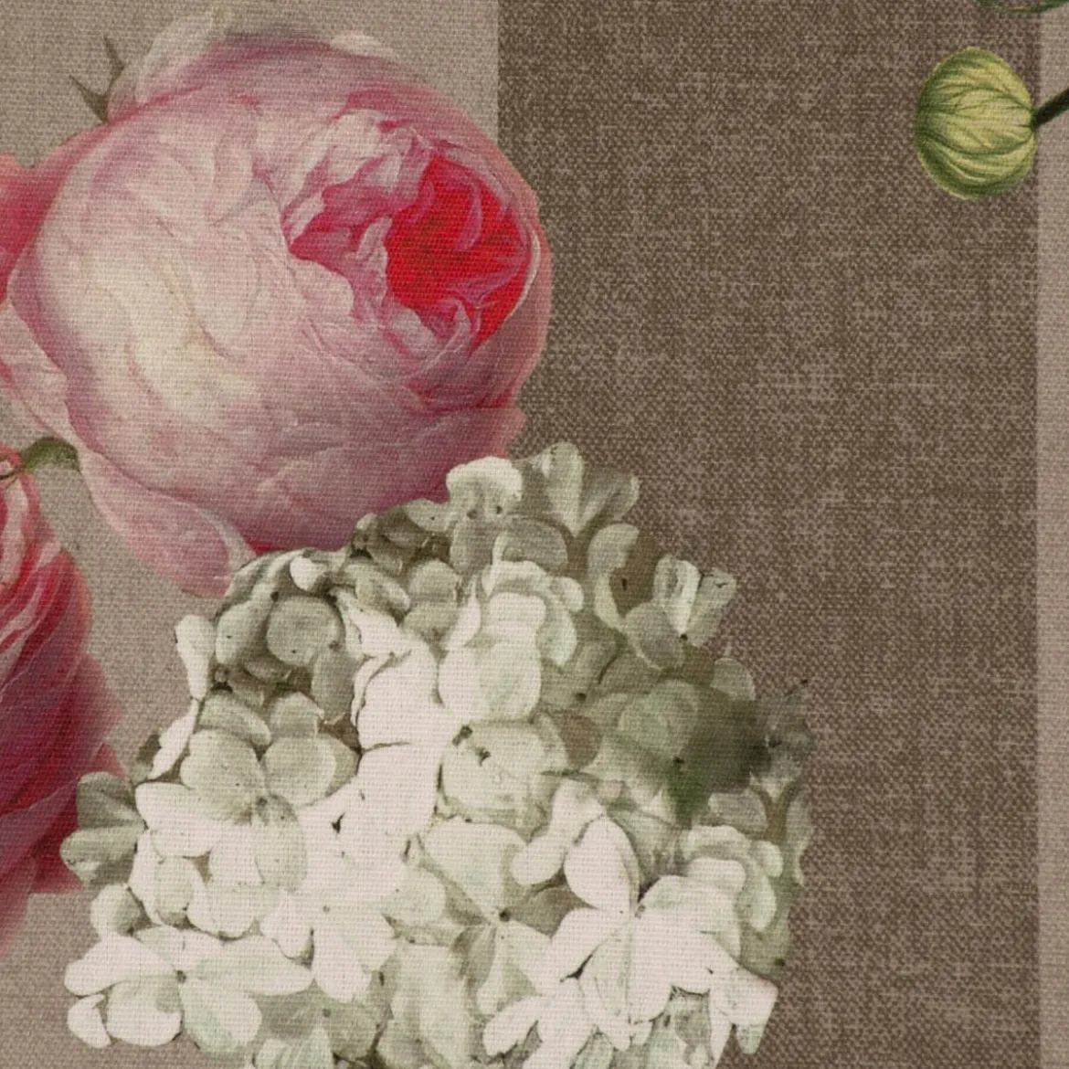 Outdoorstoff Dralon Teflonbeschichtung Streifen Hortensien Blätter hellgrau khaki grün pink weiß 1,40m Breite
