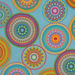 Outdoorstoff Dralon Teflonbeschichtung Mandalas türkis mulitcolor 1,40m Breite