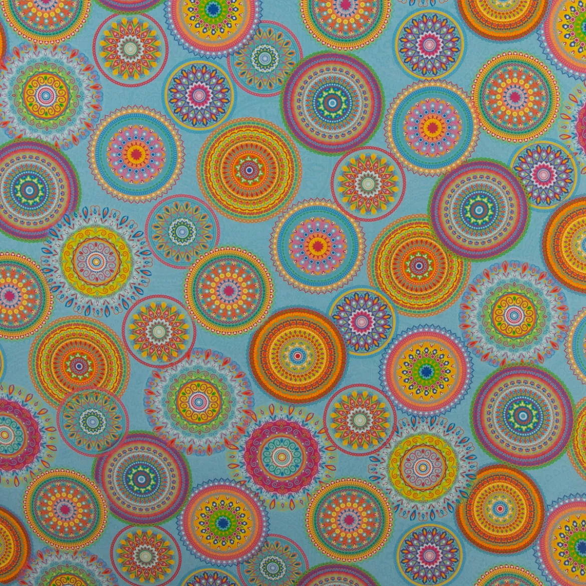 Outdoorstoff Dralon Teflonbeschichtung Mandalas türkis mulitcolor 1,40m Breite