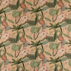 Outdoorstoff Dralon Teflonbeschichtung Romantic Botanic Exotik Blumen beige grün rosa 1,40m Breite