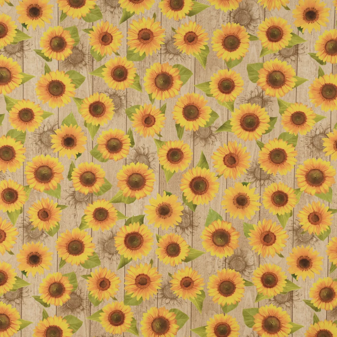 Outdoorstoff Dralon Teflonbeschichtung Sunflower Rustic Sonnenbumen Holzlatten beige gelb 1,40m Breite