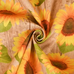 Outdoorstoff Dralon Teflonbeschichtung Sunflower Rustic Sonnenbumen Holzlatten beige gelb 1,40m Breite