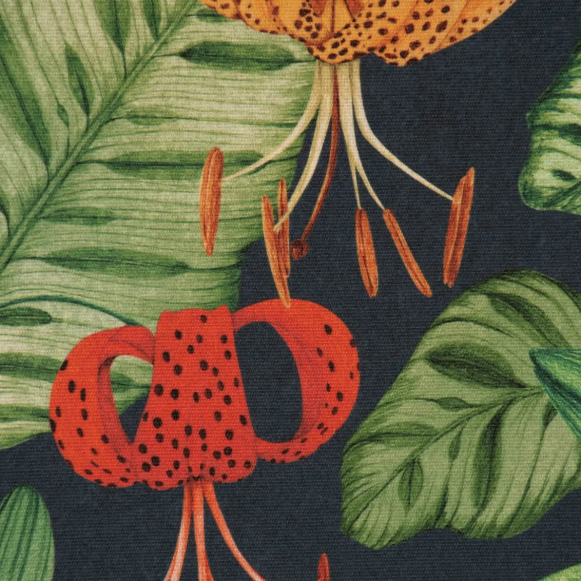 Outdoorstoff Dralon Teflonbeschichtung Tropical Garden Party Blätter Blüten dunkelblau grün rot 1,40m Breite