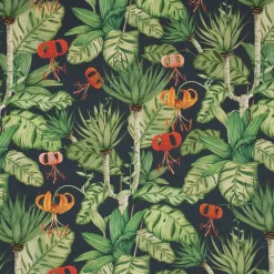 Outdoorstoff Dralon Teflonbeschichtung Tropical Garden Party Blätter Blüten dunkelblau grün rot 1,40m Breite