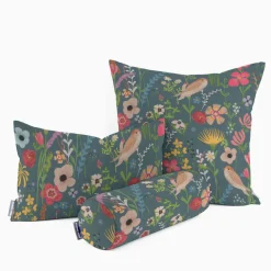 Outdoorstoff Dralon Teflonbeschichtung Floral Happy Garden Blumen Vögel blau bunt 1,40m Breite