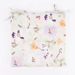 Outdoor Stuhlkissen mit Bindebändern Blüten Blumen beige hellgrün weiß 40x40x3cm