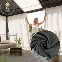 Outdoor Vorhang Olefina mit Smok-Schlaufenband braun-türkis in 245cm oder Wunschlänge von SCHÖNER LEBEN.