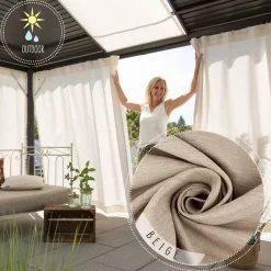 Outdoor Vorhang Olefina mit Smok-Schlaufenband beige in 245cm oder Wunschlänge von SCHÖNER LEBEN.