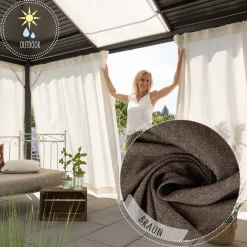 Outdoor Vorhang Olefina mit Smok-Schlaufenband braun in 245cm oder Wunschlänge von SCHÖNER LEBEN.