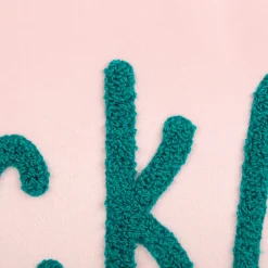 PAD Kissenhülle Letters glück(l)ich Samt Frotteestickerei rosa türkis 35x60cm