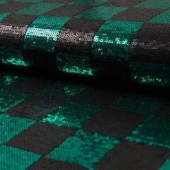 Paillettenstoff Karo Mesh Tüll Kostümstoff smaragdgrün schwarz 1,25m Breite