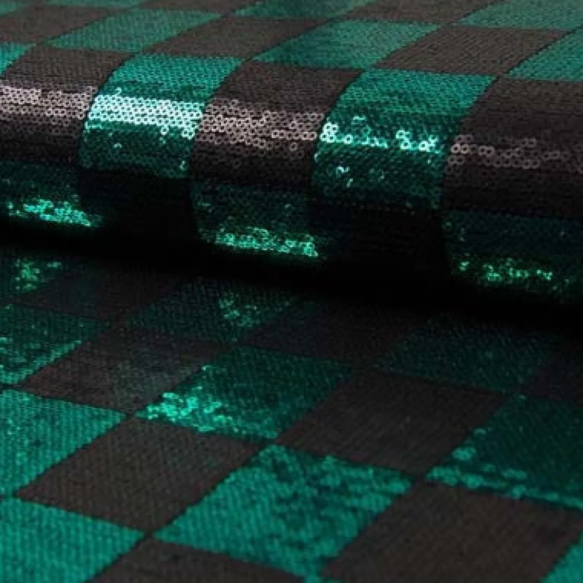 Paillettenstoff Karo Mesh Tüll Kostümstoff smaragdgrün schwarz 1,25m Breite