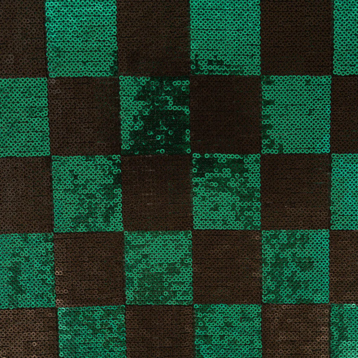 Paillettenstoff Karo Mesh Tüll Kostümstoff smaragdgrün schwarz 1,25m Breite