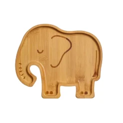 [Paket] Sass & Belle Bambus Kinder Geschirrset Elefant mit Teller und 3 Löffeln