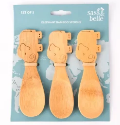 [Paket] Sass & Belle Bambus Kinder Geschirrset Elefant mit Teller und 3 Löffeln