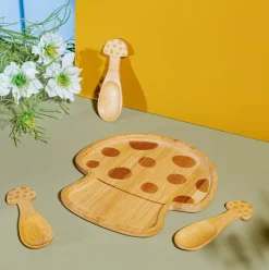 [Paket] Sass & Belle Bambus Kinder Geschirrset Pilz mit Teller und 3 Löffeln