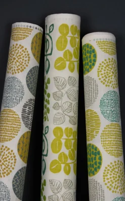 Panama Dekostoff Baumwollstoff Cuba Cactus creme mit Blätter in grün Tönen 1,4m Breite