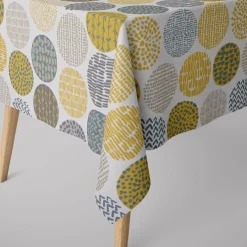 Panama Dekostoff Baumwollstoff Casa Saffron creme Kreise in grau braun verschiedene Motive 1,4m Breite