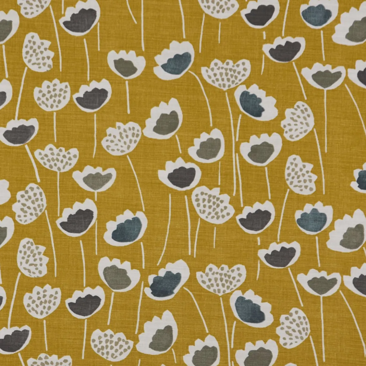 Panama Dekostoff Baumwollstoff Clara Saffron Blumen senfgelb ocker blau grau 140cm Breite