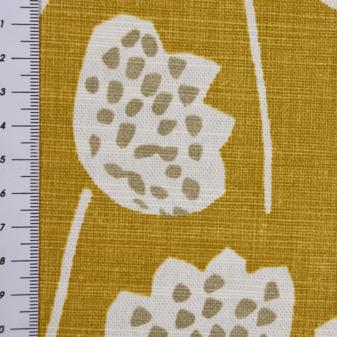 Panama Dekostoff Baumwollstoff Clara Saffron Blumen senfgelb ocker blau grau 140cm Breite