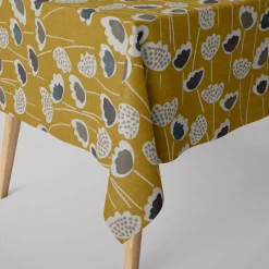 Panama Dekostoff Baumwollstoff Clara Saffron Blumen senfgelb ocker blau grau 140cm Breite