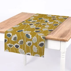 Panama Dekostoff Baumwollstoff Clara Saffron Blumen senfgelb ocker blau grau 140cm Breite