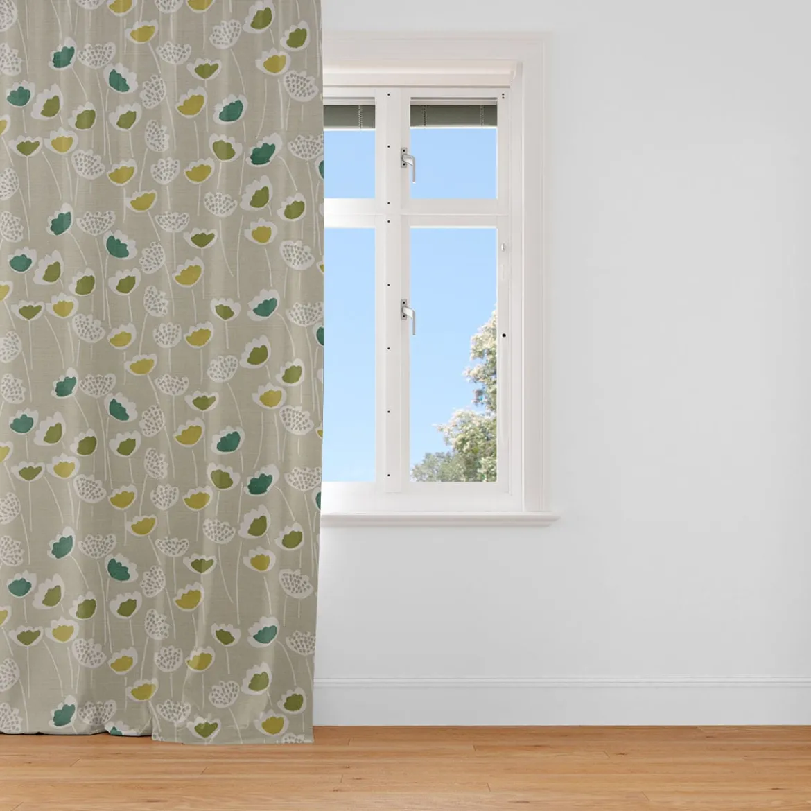 Panama Dekostoff Baumwollstoff Clara Cactus Blumen grau grün 140cm Breite