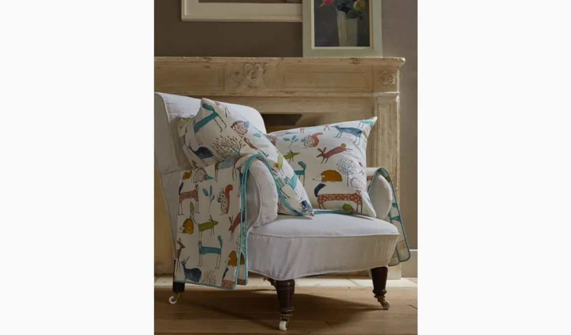 Panama Dekostoff Baumwollstoff Oh My Deer Waldtiere wollweiß bunt 138cm Breite