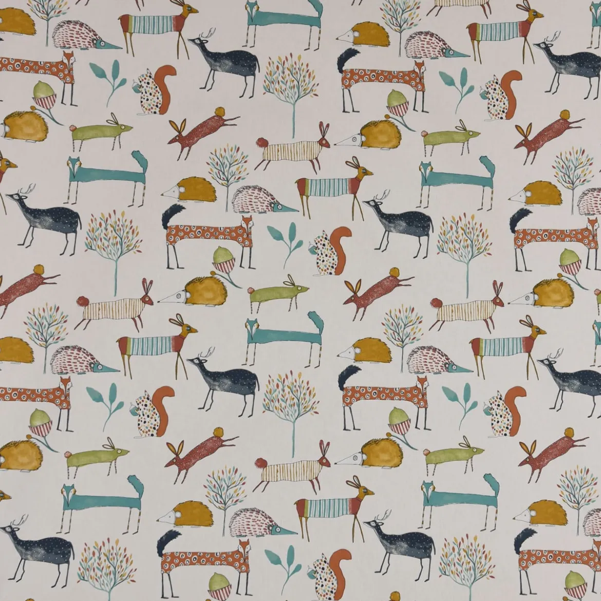 Panama Dekostoff Baumwollstoff Oh My Deer Waldtiere wollweiß bunt 138cm Breite