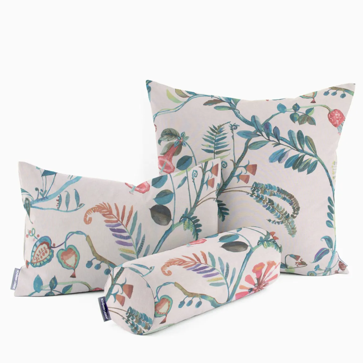 Panama Dekostoff Baumwollstoff Tropicana Coral Reef Blumenranken ecru blau bunt 140cm Breite