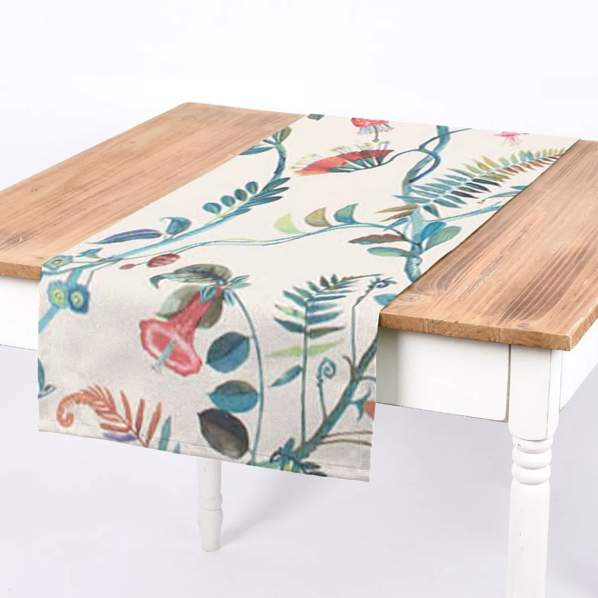 Panama Dekostoff Baumwollstoff Tropicana Coral Reef Blumenranken ecru blau bunt 140cm Breite