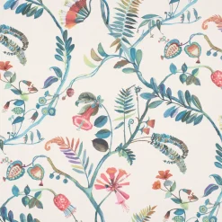 Panama Dekostoff Baumwollstoff Tropicana Coral Reef Blumenranken ecru blau bunt 140cm Breite