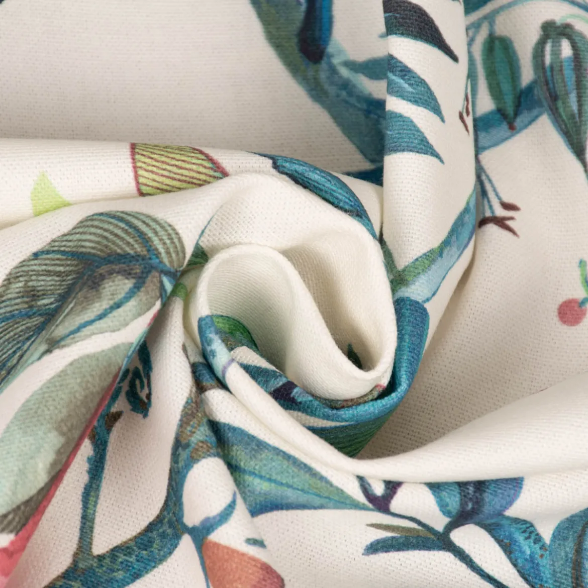 Panama Dekostoff Baumwollstoff Tropicana Coral Reef Blumenranken ecru blau bunt 140cm Breite