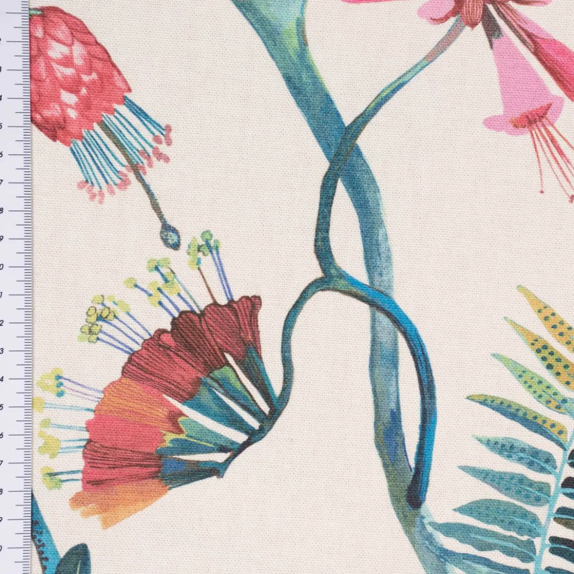 Panama Dekostoff Baumwollstoff Tropicana Coral Reef Blumenranken ecru blau bunt 140cm Breite