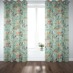 Panama Dekostoff Baumwollstoff GUJARAT Blumenranken Elefant mint grün bunt 140cm Breite