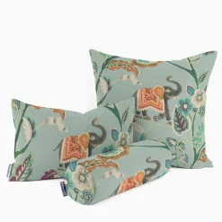 Panama Dekostoff Baumwollstoff GUJARAT Blumenranken Elefant mint grün bunt 140cm Breite