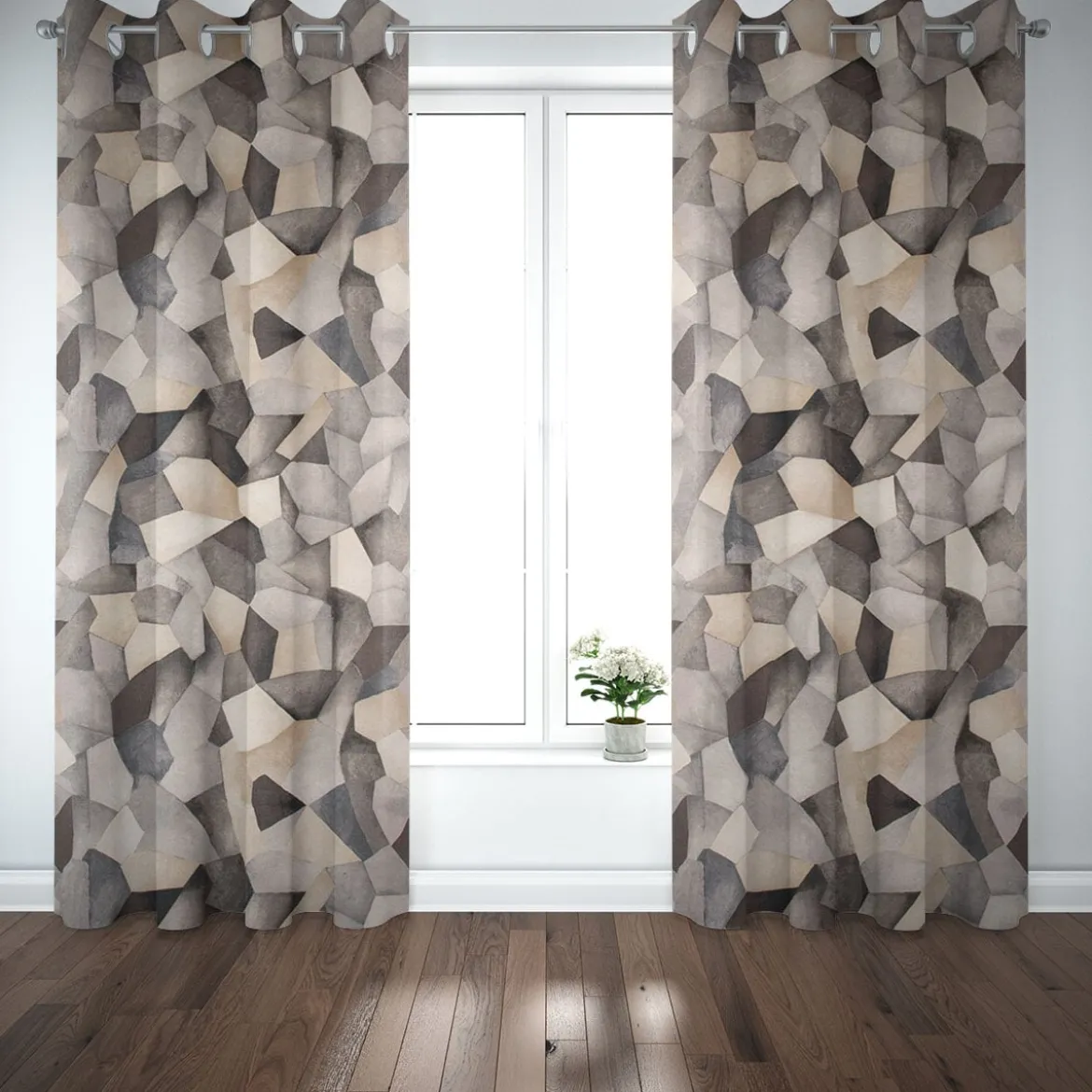 Panama Dekostoff Baumwollstoff Digitaldruck Statue Mosaik Abstrakt steingrau 140cm Breite