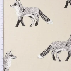 Panama Dekostoff Baumwollstoff Digitaldruck Cub Canvas Füchse beige schwarz 140cm Breite